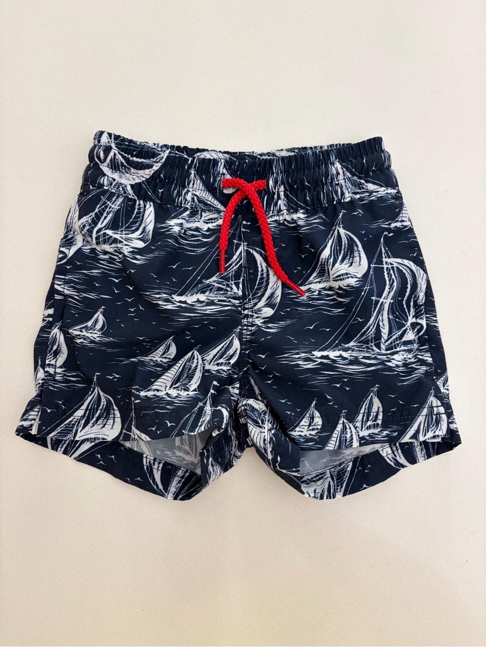 TBBC The Beaufort Bonnet Company 0-6M Navy Sailboat Print Swim Shorts Drawstring